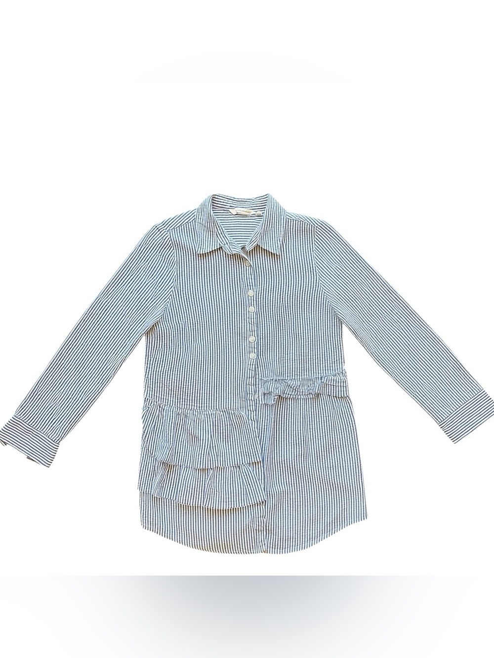Soft Surroundings Seersucker Shirt Coastal Grandmother Hamptons Nautical Beach S